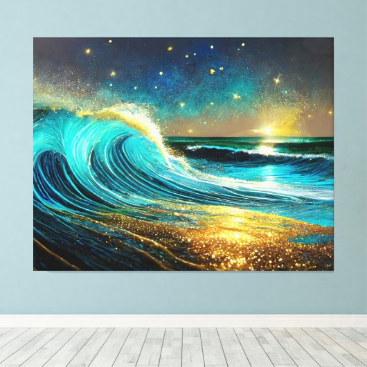 glinsterende divergente oceaangolven canvas afdruk (Insitu (Houten vloer))
