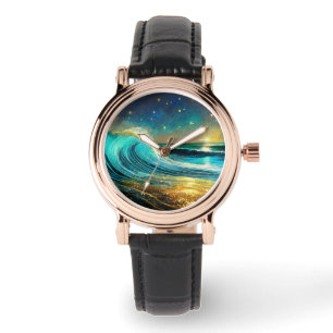 glinsterende divergente oceaangolven horloge