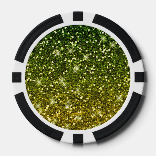 Glinsterende donkergroene gouden glitters pokerchips (Voorkant)