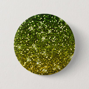 Glinsterende donkergroene gouden glitters ronde button 5,7 cm