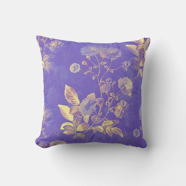 Glinsterende gouden bladeren en Lila bloemen Kussen (Voorkant)