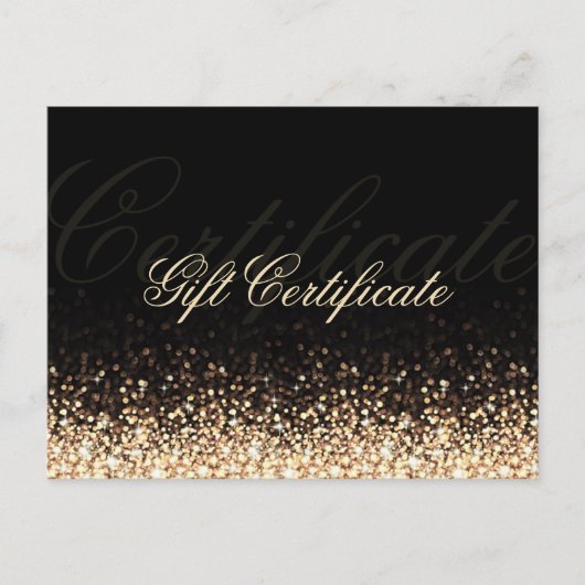 Glinsterende Gouden Glitter Zwart Cadeaubon Briefkaart (Voorkant)