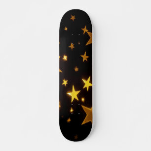 Glinsterende Gouden Sterren op Zwarte Nacht Ontwer Skateboard