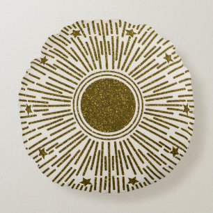Glinsterende gouden zon, stralen. rond kussen