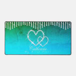 Glinsterende harten Aqua Desk Mat