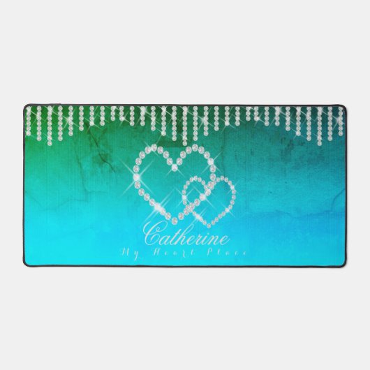 Glinsterende harten Aqua Desk Mat (Voorkant)