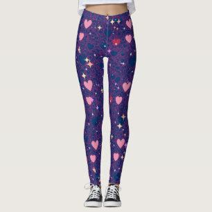 Glinsterende harten Patroon 01 DBlue BG Leggings