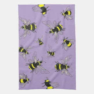 Glinsterende hommel op lavendel keukenhanddoek