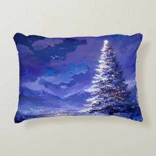 Glinsterende Kerstboom Besneeuwd Berglandschap Accent Kussen