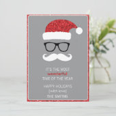 Glinsterende kerstman met bril feestdagenkaart (Staand voorkant)