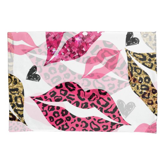 Glinsterende lippen: Leopard Mode Kussensloop (Voorkant)