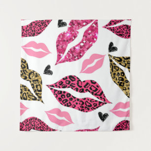 Glinsterende lippen: Leopard Mode Wandkleed