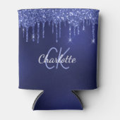 Glinsterende marineblauwe druppels witte naam blikjeskoeler (Voorkant)