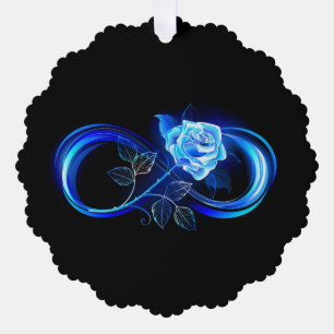 Glinsterende oneindigheid met blauwe roos ornament kaart
