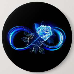 Glinsterende oneindigheid met blauwe roos ronde button 6,0 cm