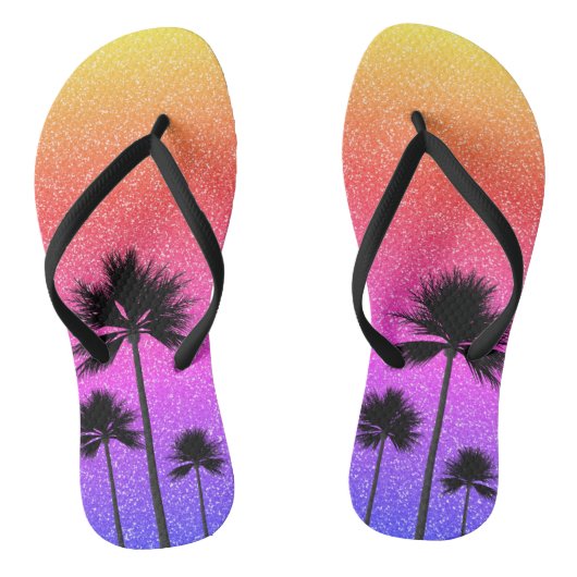 Glinsterende Palmboomgradiënt Zonsondergang Teenslippers (Voetbed)