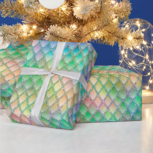 Glinsterende Pastel Regenboog & Glitterende Draake Cadeaupapier