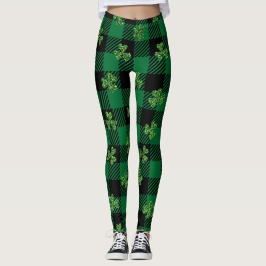 glinsterende Shamrock Plaid Leggings (Voorkant)