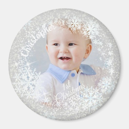 Glinsterende sneeuwvlokken grijs magneet (Voorkant)