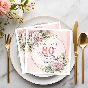 Glinsterende Stof Roze Bloemen 80ste Verjaardag Se Servet