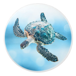 Glinsterende turkooizen zeeschildpad | Kust Keramische Knop