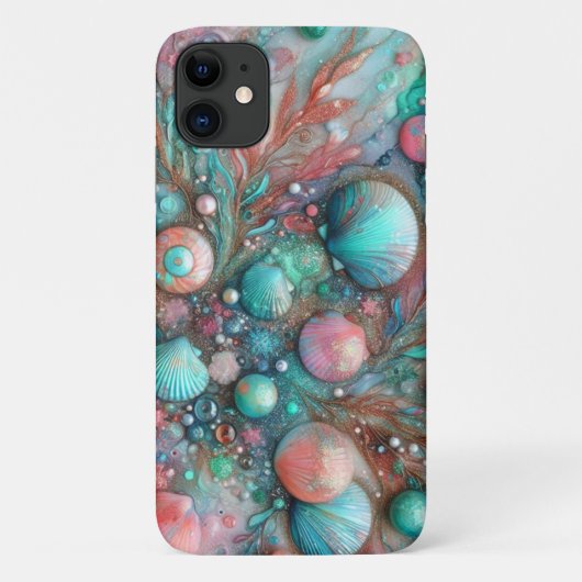 Glinsterende Turquoise en Roze Seashell Delight Case-Mate iPhone Case (Achterkant)
