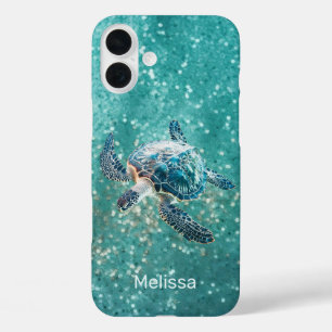 glinsterende turquoise Zee schildpad   kust iPhone 16 Plus Hoesje