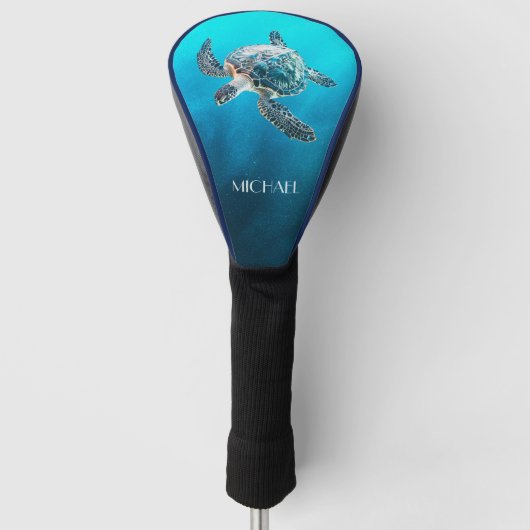 glinsterende turquoise Zee schildpad | kust Golfheadcover (Voorkant)