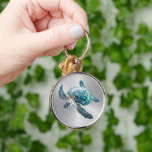glinsterende turquoise Zee schildpad | kust Sleutelhanger (Hand)