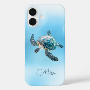 Glinsterende Turquoise Zeeschildpad Kust iPhone 16 Hoesje