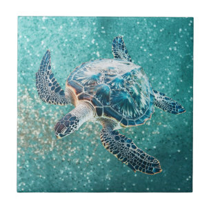 Glinsterende Turquoise Zeeschildpad Kust Tegeltje