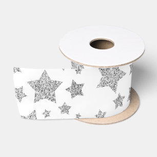 Glinsterende Zilveren Sterren Kerstpatroon op wit Lint