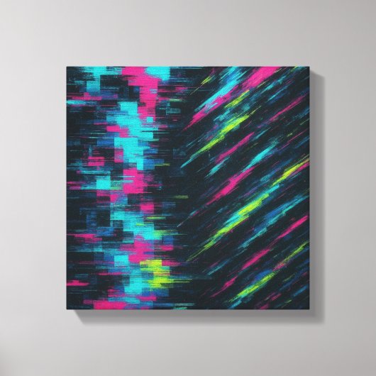 Glitch-Art Dopamine Rush in gefragmenteerde neonbe Canvas Afdruk (Voorkant)