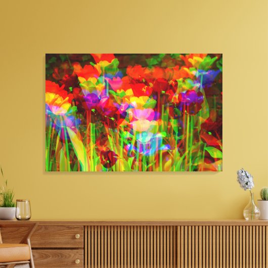 GLITCH ART op bloeiende tulpen op gestrekt canvas (Insitu (Woonkamer))