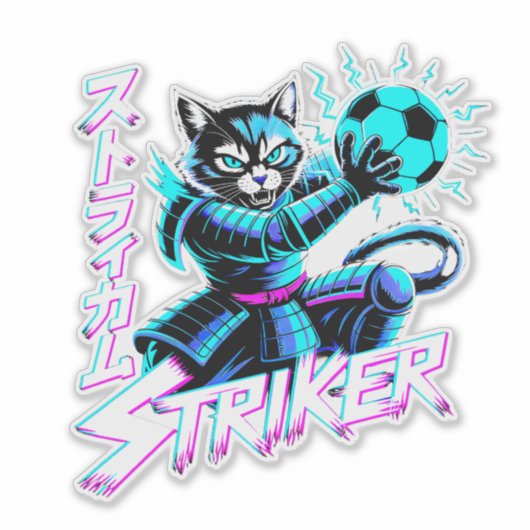 Glitch Art Samurai Striker Kat voor gameconsole Sticker (Voorkant)