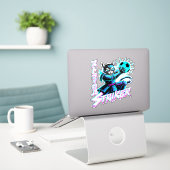 Glitch Art Samurai Striker Kat voor gameconsole Sticker (Laptop op bureau)