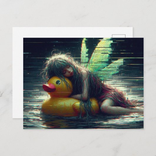 Glitch Fairy slaapt op een eend zwembad float Briefkaart (Voorkant / Achterkant)