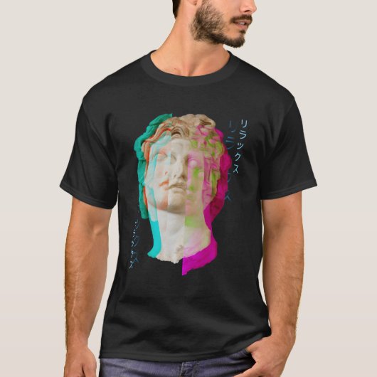Glitch Grieks Beeld Wave Synthwave Vaporwave West T-shirt (Voorkant)