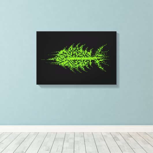 Glitch Pixel Code Fish Wall Art Canvas Afdruk (Insitu (Houten vloer))