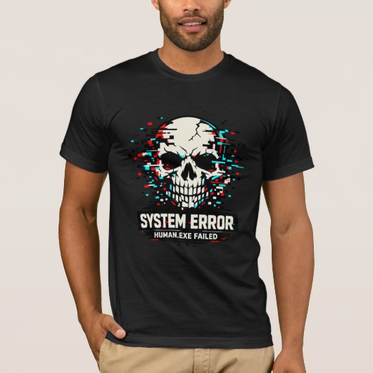 Glitch Skull System Error T-Shirt | Cyberpunk (Devant)