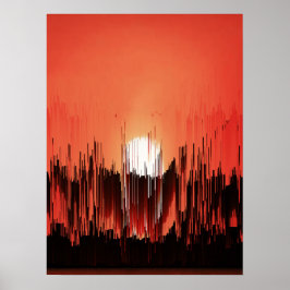 Glitch Sunset Skyline Abstract Poster