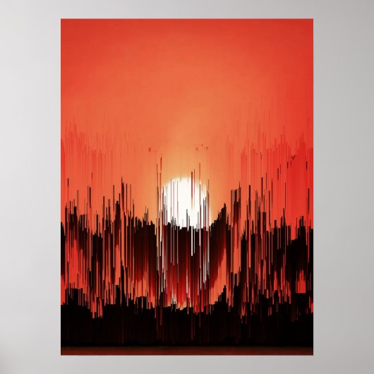 Glitch Sunset Skyline Abstract Poster (Voorkant)