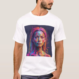 Glitch vrouw kleurrijk gezicht Minimal T-shirt