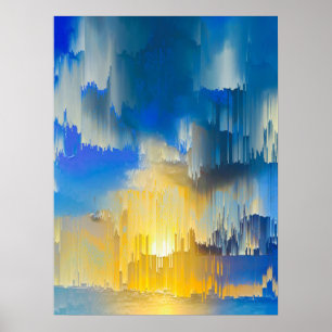 Glitch Zonsondergang Abstract Landschap Poster