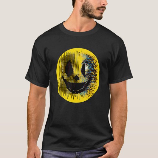 Glitchcore Digital Face Algorithmic Digital Art T-shirt (Voorkant)