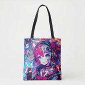 Glitchcore Kleurrijke Anime Girl artwork Draagtas (Voorkant)