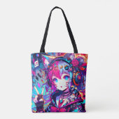 Glitchcore Kleurrijke Anime Girl artwork Draagtas (Achterkant)