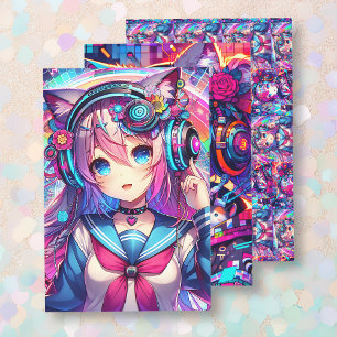 Glitchcore Kleurrijke Anime Girl artwork Inpakpapier Vel
