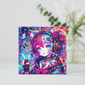 Glitchcore Kleurrijke Anime Girl kunstwerk Blank (Staand voorkant)
