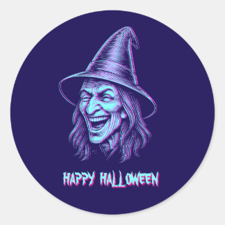 Glitched Halloween Witch Distorted Horror Design Ronde Sticker